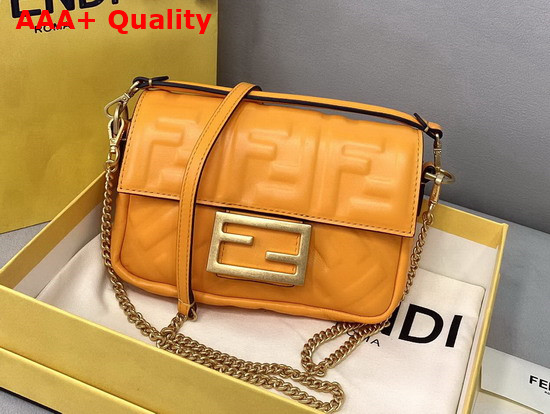 Fendi Mini Baguette Bag in Orange Nappa Leather with Embossed FF Motif Replica