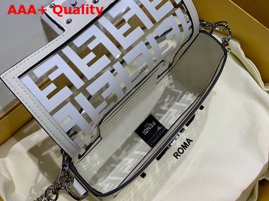 Fendi Mini Baguette Bag in PU with White Printed FF Motif Replica