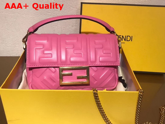 Fendi Mini Baguette Bag in Pink Nappa Leather with All Over FF Motif Replica