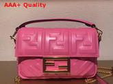 Fendi Mini Baguette Bag in Pink Nappa Leather with All Over FF Motif Replica