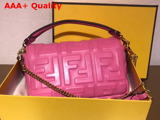 Fendi Mini Baguette Bag in Pink Nappa Leather with All Over FF Motif Replica