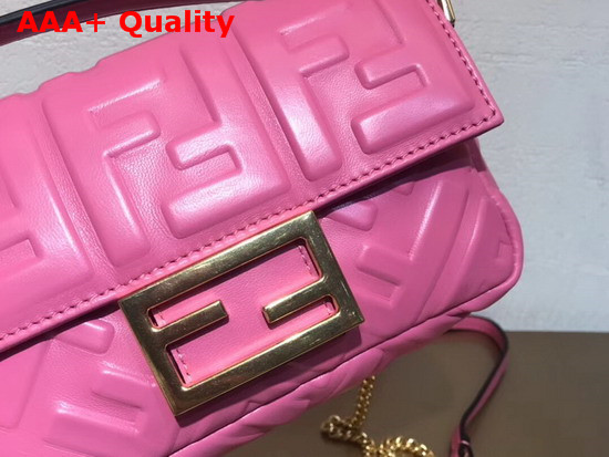 Fendi Mini Baguette Bag in Pink Nappa Leather with All Over FF Motif Replica