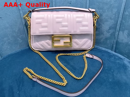 Fendi Mini Baguette Bag in Pink Nappa Leather with Embossed FF Motif Replica