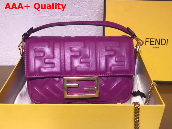 Fendi Mini Baguette Bag in Purple Nappa Leather with All Over FF Motif Replica