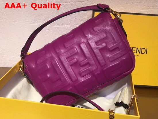 Fendi Mini Baguette Bag in Purple Nappa Leather with All Over FF Motif Replica