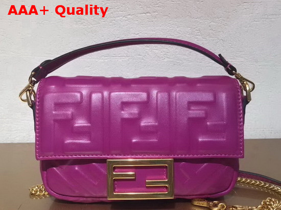 Fendi Mini Baguette Bag in Purple Nappa Leather with All Over FF Motif Replica