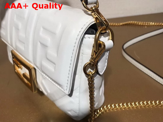 Fendi Mini Baguette Bag in White Nappa Leather with All Over FF Motif Replica