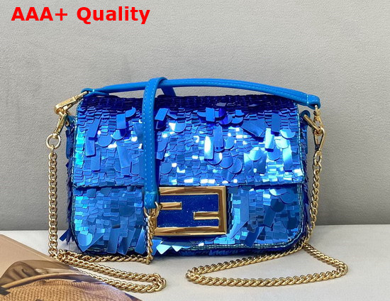 Fendi Mini Baguette Blue Sequined Bag Replica