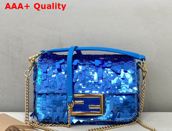 Fendi Mini Baguette Blue Sequined Bag Replica