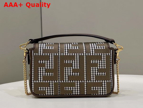 Fendi Mini Baguette Brown Houndstooth Wool Bag with FF Embroidery Replica