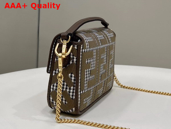 Fendi Mini Baguette Brown Houndstooth Wool Bag with FF Embroidery Replica