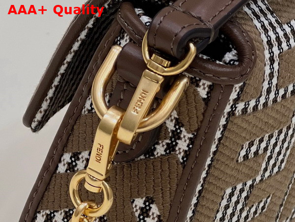 Fendi Mini Baguette Brown Houndstooth Wool Bag with FF Embroidery Replica