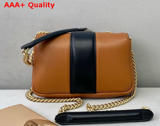 Fendi Mini Baguette Chain Brown and Black Nappa Leather Bag Replica