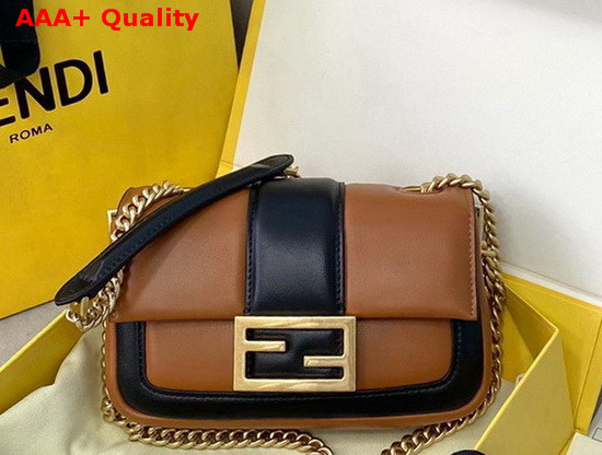 Fendi Mini Baguette Chain Brown and Black Nappa Leather Bag Replica