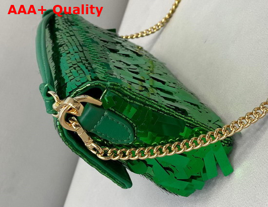 Fendi Mini Baguette Green Sequined Bag Replica