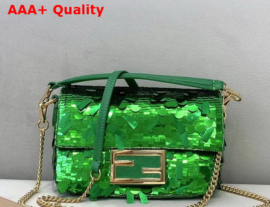 Fendi Mini Baguette Green Sequined Bag Replica