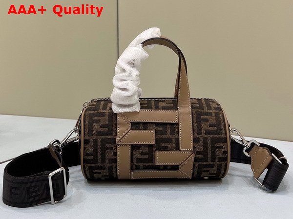 Fendi Mini Bowling Bag Made of Fabric with Jacquard FF Motif and Beige Leather Replica