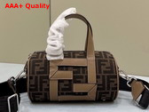 Fendi Mini Bowling Bag Made of Fabric with Jacquard FF Motif and Beige Leather Replica