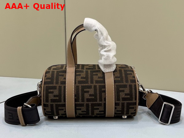 Fendi Mini Bowling Bag Made of Fabric with Jacquard FF Motif and Beige Leather Replica