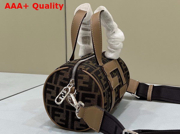 Fendi Mini Bowling Bag Made of Fabric with Jacquard FF Motif and Beige Leather Replica