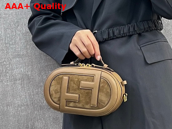 Fendi Mini Camera Case Beige Leather and Suede Mini Bag Replica