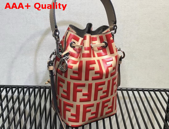 Fendi Mini Mon Tresor Bucket Bag in Beige with Red FF Pattern Replica