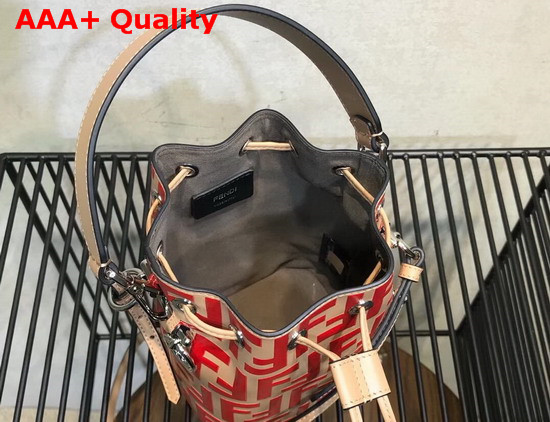 Fendi Mini Mon Tresor Bucket Bag in Beige with Red FF Pattern Replica