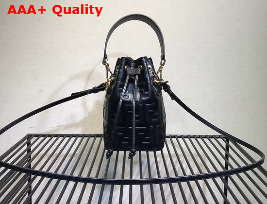 Fendi Mini Mon Tresor Bucket Bag in Black Calfskin with Raised Iconic FF Pattern Replica