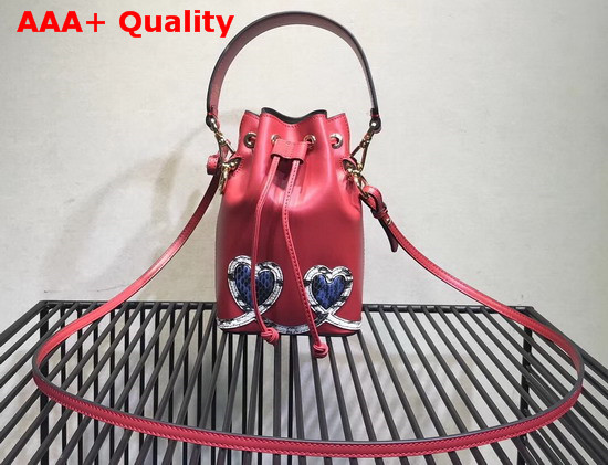 Fendi Mini Mon Tresor Bucket Bag in Red Calfskin with Python Patch Replica