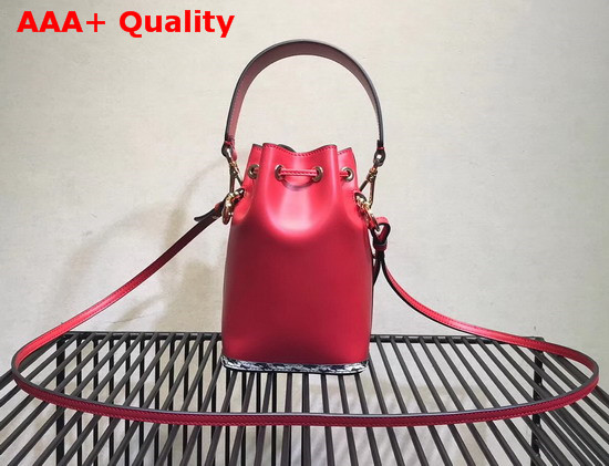 Fendi Mini Mon Tresor Bucket Bag in Red Calfskin with Python Patch Replica