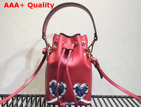 Fendi Mini Mon Tresor Bucket Bag in Red Calfskin with Python Patch Replica