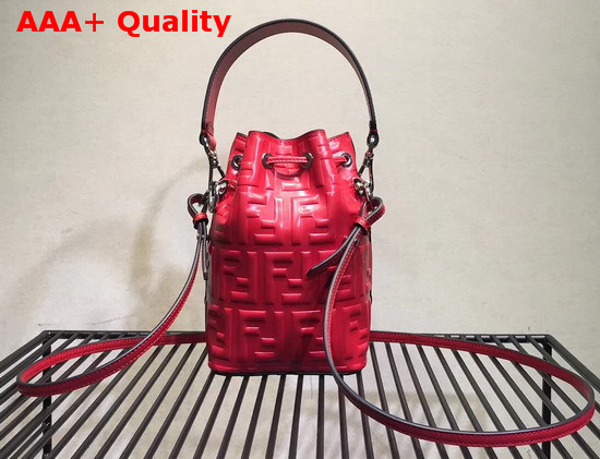 Fendi Mini Mon Tresor Bucket Bag in Red Calfskin with Raised FF Pattern Replica