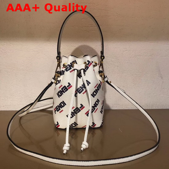 Fendi Mini Mon Tresor Bucket Bag in White Calfskin with All Over Fendi Logo Replica