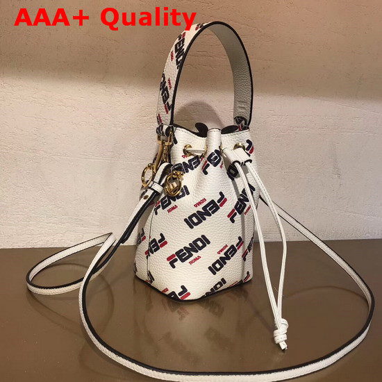 Fendi Mini Mon Tresor Bucket Bag in White Calfskin with All Over Fendi Logo Replica