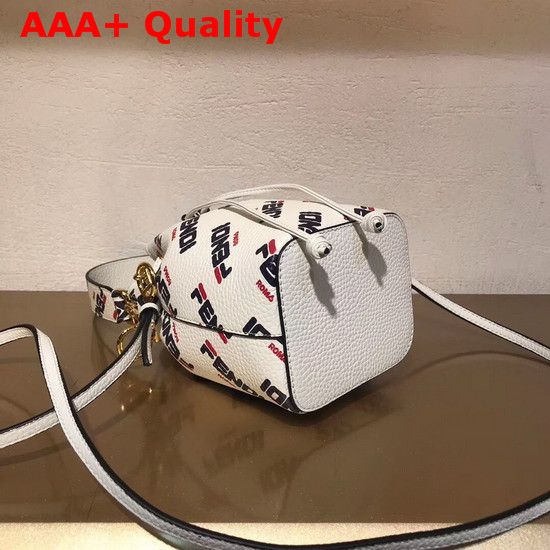 Fendi Mini Mon Tresor Bucket Bag in White Calfskin with All Over Fendi Logo Replica