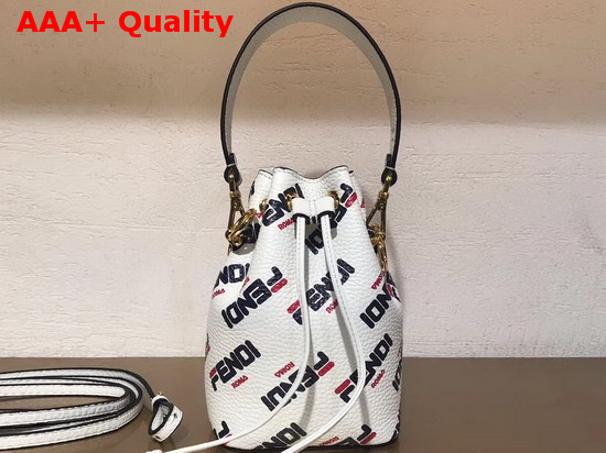 Fendi Mini Mon Tresor Bucket Bag in White Calfskin with All Over Fendi Logo Replica