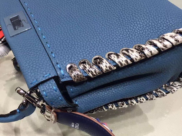 Fendi Mini Peekaboo Blue Selleria Handbag Roman Leather For Sale