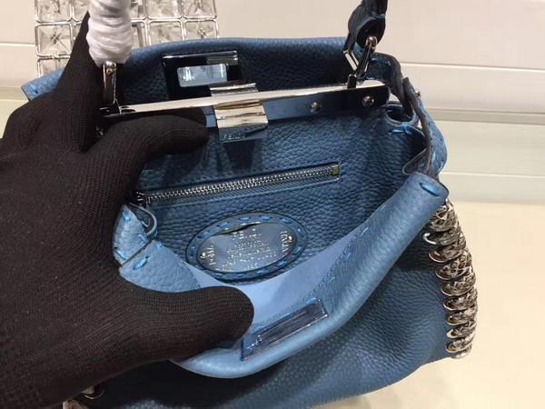 Fendi Mini Peekaboo Blue Selleria Handbag Roman Leather For Sale