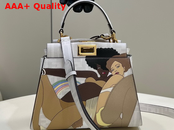 Fendi Mini Peekaboo FF White Glazed Fabric Bag with Inlay Replica