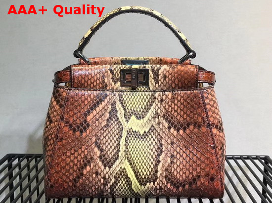 Fendi Mini Peekaboo Handbag Brown Python Replica