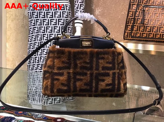 Fendi Mini Peekaboo Handbag in Brown Sheepskin with FF Motif Replica