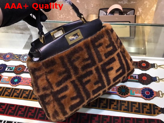 Fendi Mini Peekaboo Handbag in Brown Sheepskin with FF Motif Replica