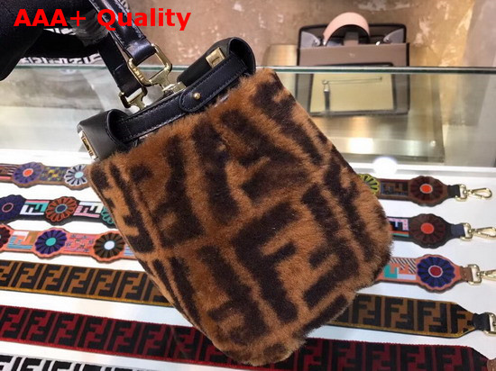 Fendi Mini Peekaboo Handbag in Brown Sheepskin with FF Motif Replica