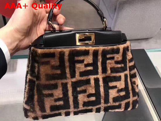 Fendi Mini Peekaboo Handbag in Brown Sheepskin with FF Motif Replica