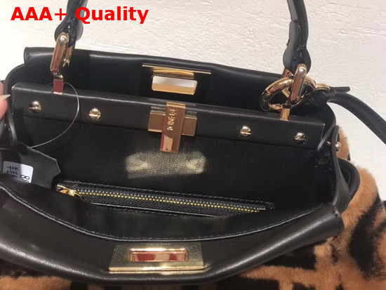 Fendi Mini Peekaboo Handbag in Brown Sheepskin with FF Motif Replica