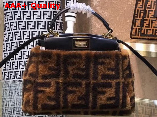 Fendi Mini Peekaboo Handbag in Brown Sheepskin with FF Motif Replica