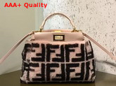 Fendi Mini Peekaboo Handbag in Pink Sheepskin with FF Motif Replica