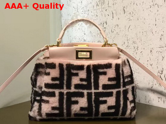 Fendi Mini Peekaboo Handbag in Pink Sheepskin with FF Motif Replica