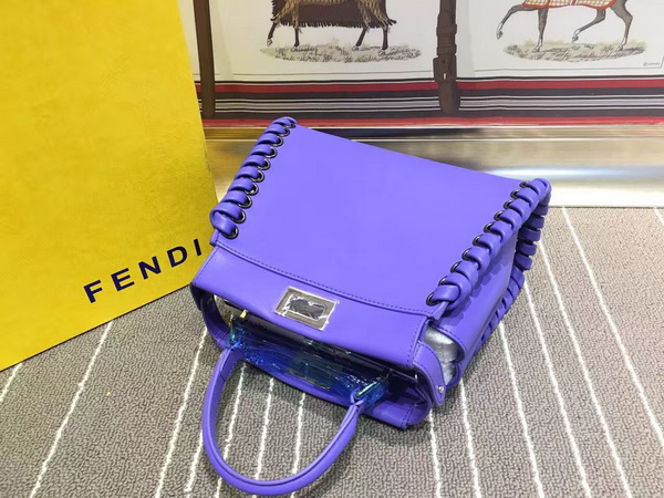 Fendi Mini Peekaboo Light Blue Leather Handbag With Weave for Sale