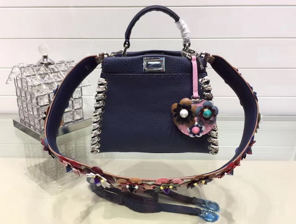 Fendi Mini Peekaboo Midnight Blue Selleria Handbag Roman Leather For Sale